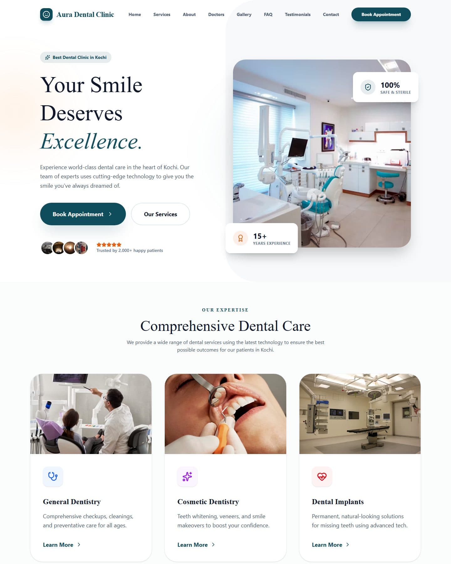 The Aura Dental Clinic homepage