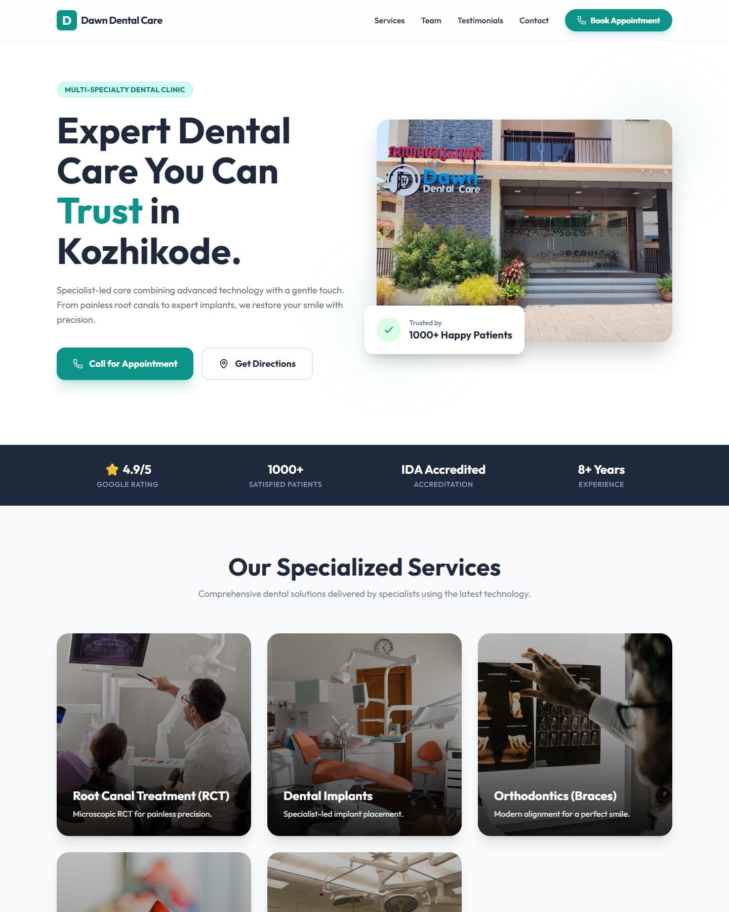 Dawn Dental Care website, homepage