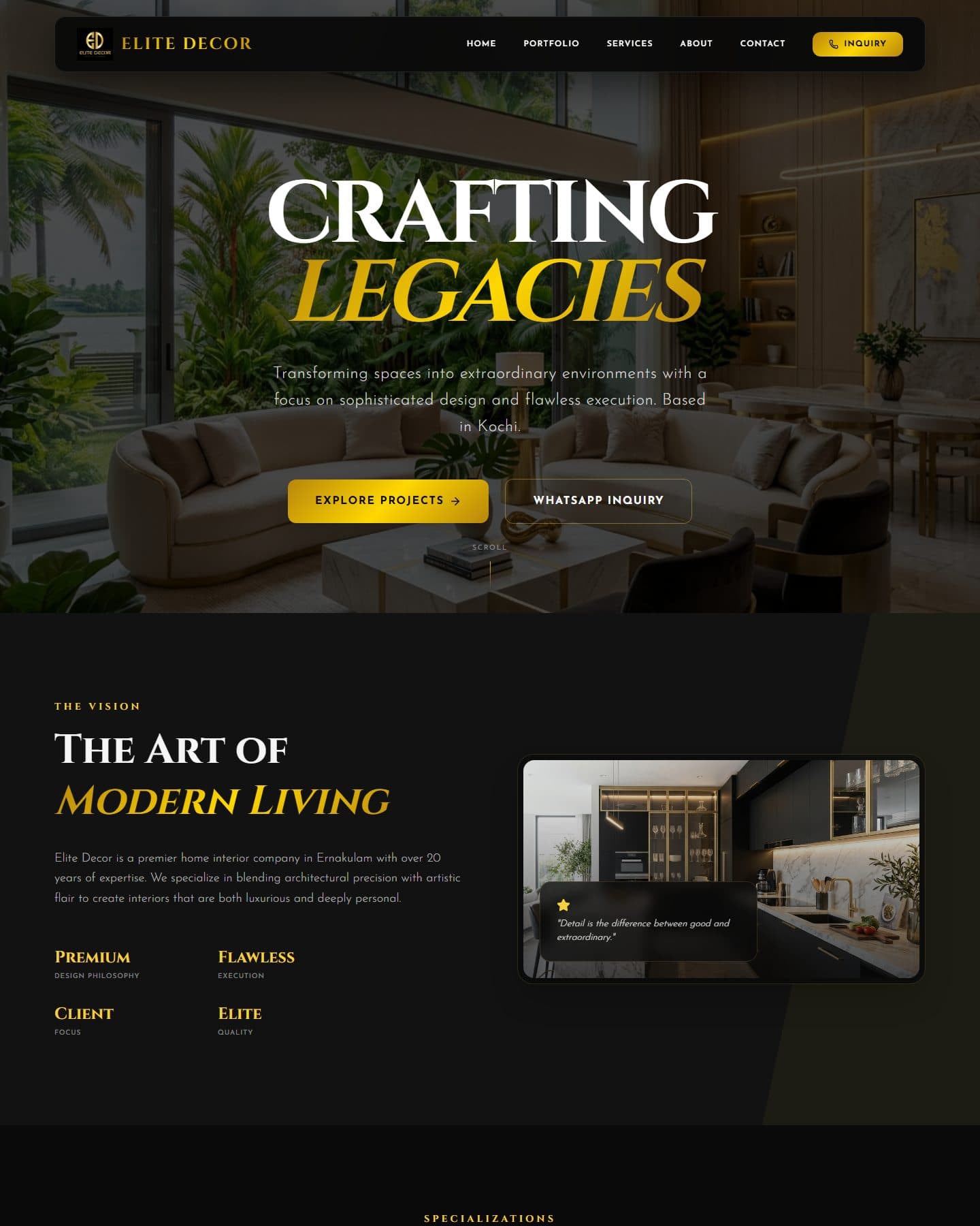 Elite Decor website, homepage