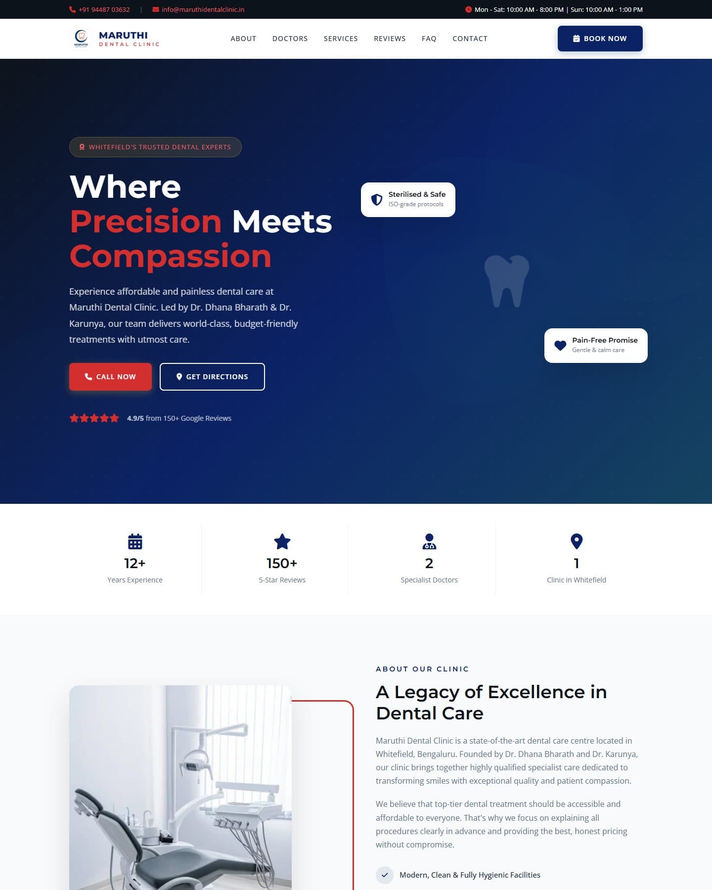 Maruthi Dental Clinic website, homepage